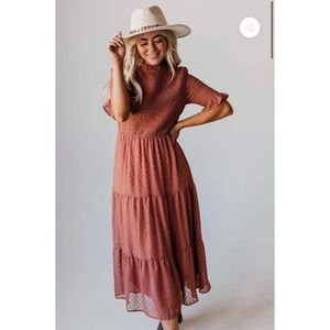 Smoked Swiss Dot Tiered Midi Dress